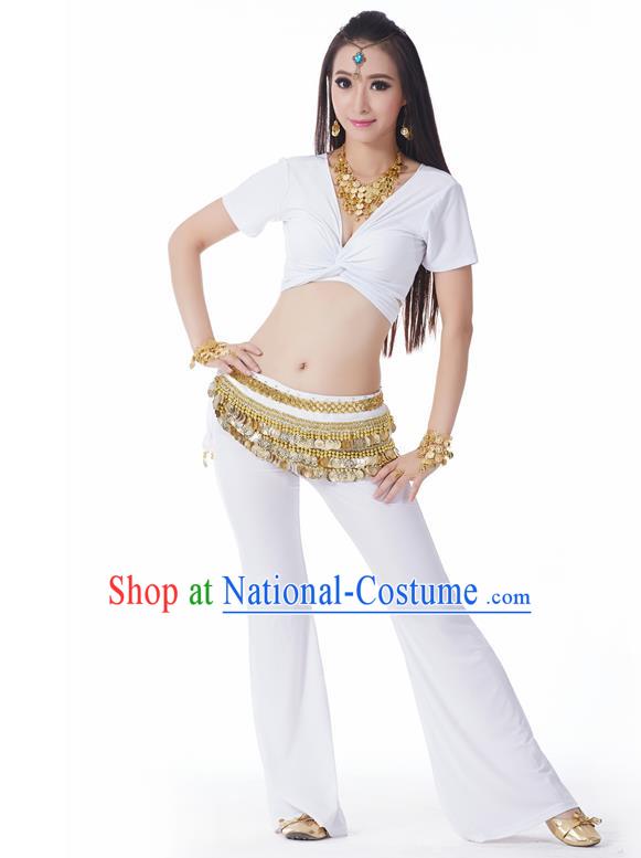 Asian Indian Belly Dance Costume Stage Performance Yoga White Outfits, India Raks Sharki Dress for Women