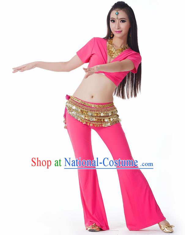 Asian Indian Belly Dance Costume Stage Performance Yoga Rosy Outfits, India Raks Sharki Dress for Women