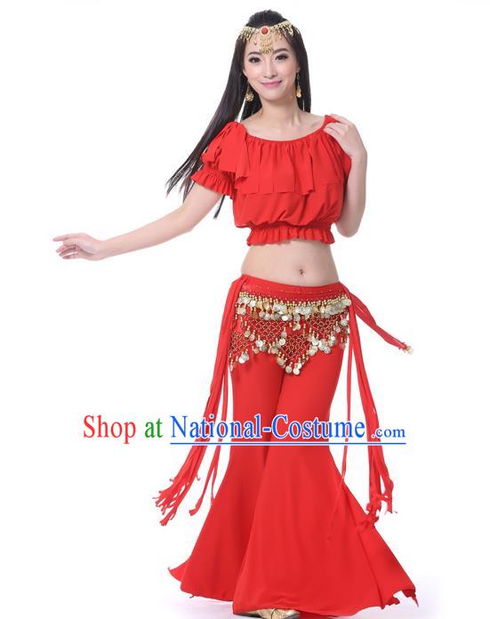 Indian Belly Dance Red Uniform India Raks Sharki Dress Oriental Dance Rosy Clothing for Women