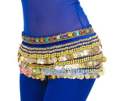 Asian Indian Belly Dance Paillette Royalblue Waist Chain Tassel Waistband India Raks Sharki Belts for Women