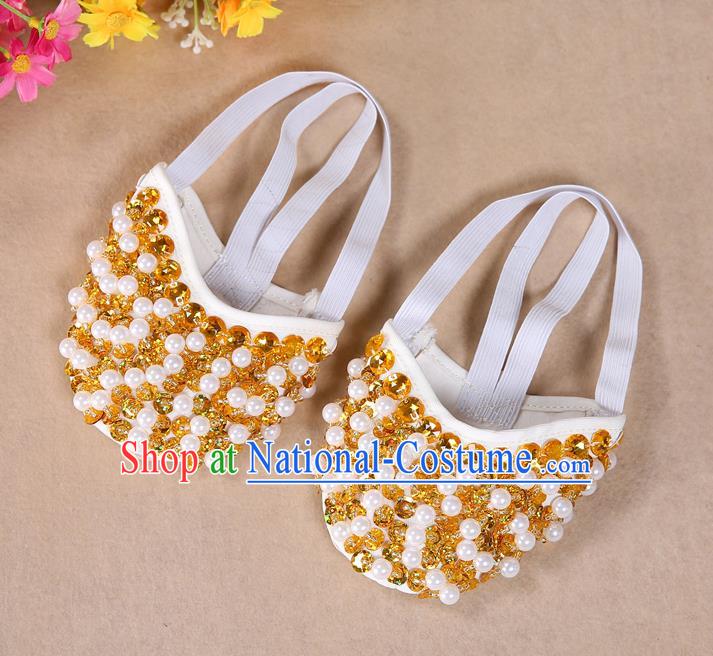 Asian Indian Belly Dance Shoes India Traditional Dance Yellow Beads Soft Shoes for for Women