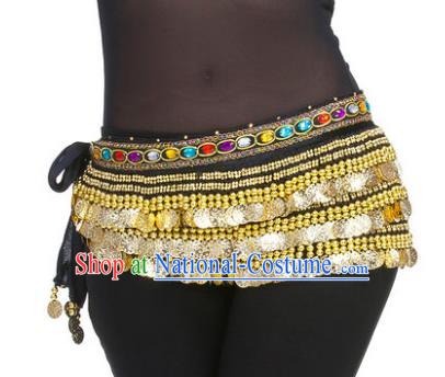 Asian Indian Belly Dance Paillette Black Waist Chain Tassel Waistband India Raks Sharki Belts for Women