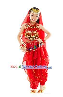 Indian Belly Dance Red Costume India Raks Sharki Dress Oriental Dance Clothing for Kids