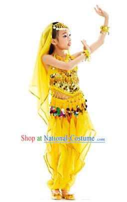 Indian Belly Dance Yellow Costume India Raks Sharki Dress Oriental Dance Clothing for Kids