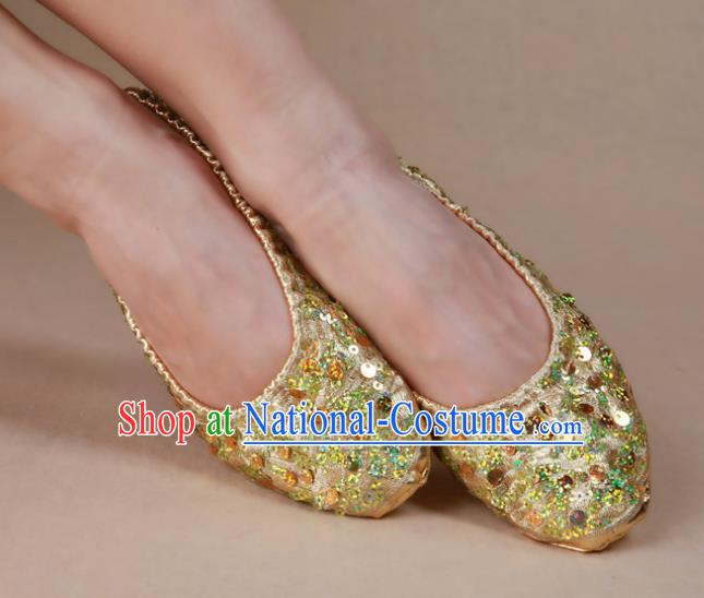 Asian Indian Belly Dance Shoes India Traditional Dance Golden Paillette Soft Shoes for for Women