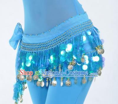 Indian Traditional Belly Dance Blue Tassel Belts Waistband India Raks Sharki Waist Accessories for Women