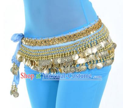 Asian Indian Belly Dance Paillette Blue Waist Accessories Waistband India Raks Sharki Belts for Women