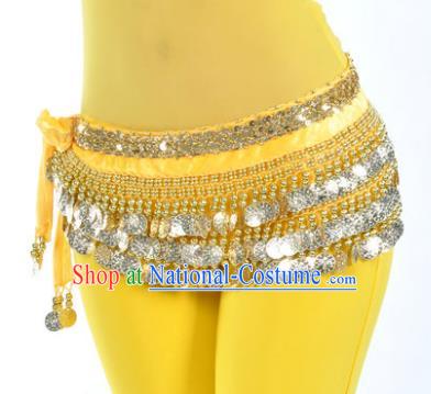 Asian Indian Belly Dance Paillette Yellow Waist Accessories Waistband India Raks Sharki Belts for Women