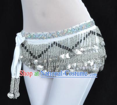 Indian Traditional Belly Dance Paillette White Belts Waistband India Raks Sharki Waist Accessories for Women