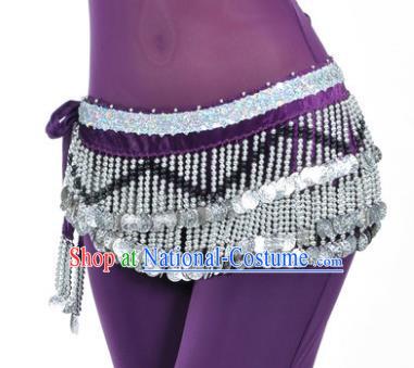 Indian Traditional Belly Dance Paillette Purple Belts Waistband India Raks Sharki Waist Accessories for Women