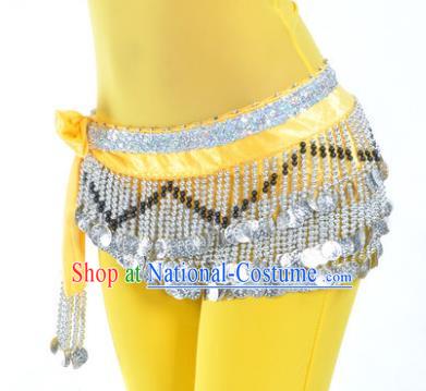 Indian Traditional Belly Dance Paillette Yellow Belts Waistband India Raks Sharki Waist Accessories for Women