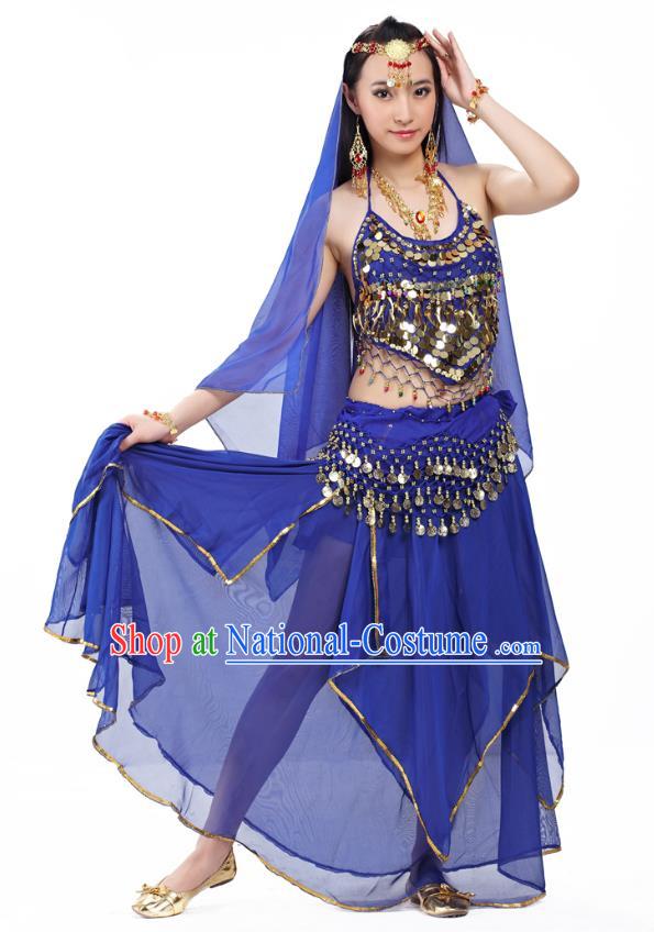 Asian Indian Belly Dance Royalblue Costume Stage Performance Outfits, India Raks Sharki Dress for Women