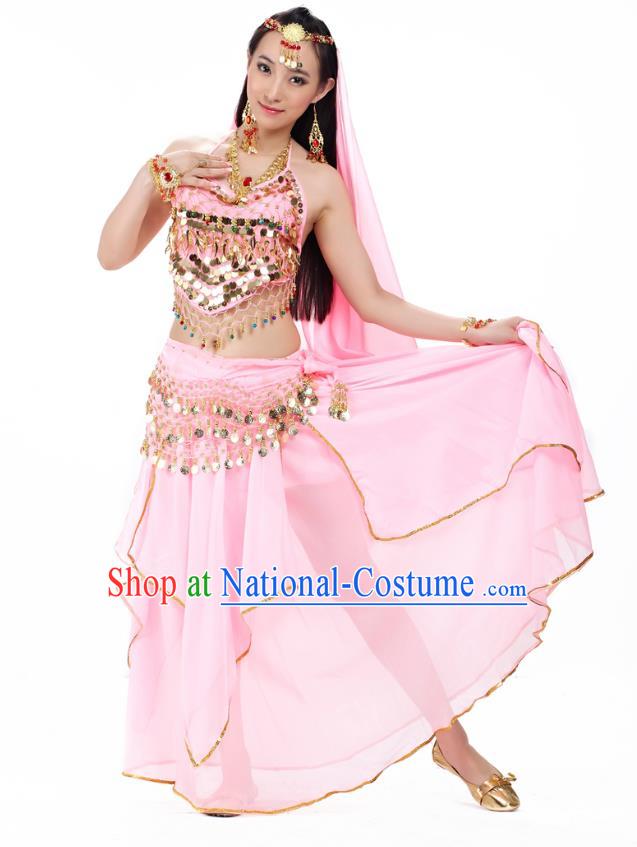 Asian Indian Belly Dance Pink Costume Stage Performance Outfits, India Raks Sharki Dress for Women