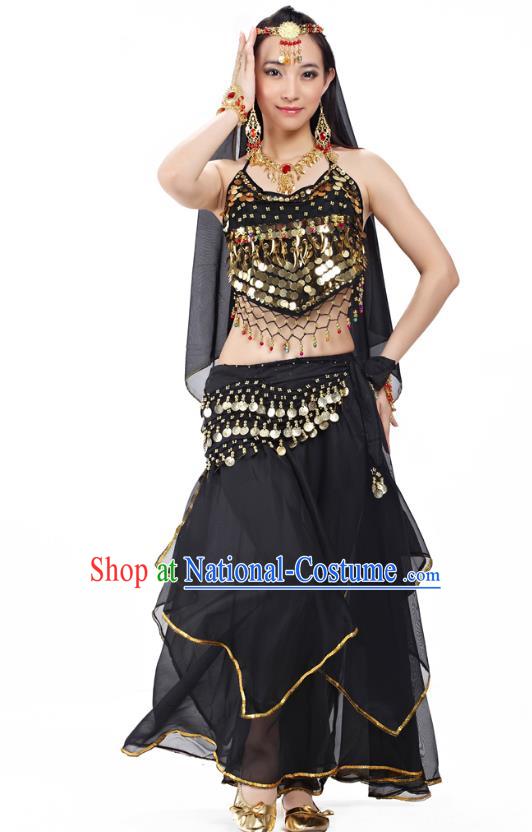 Asian Indian Belly Dance Black Costume Stage Performance Outfits, India Raks Sharki Dress for Women