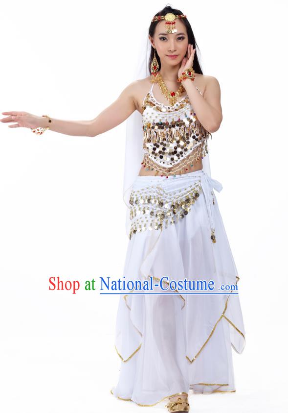 Asian Indian Belly Dance White Costume Stage Performance Outfits, India Raks Sharki Dress for Women