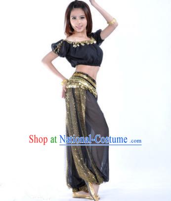 Asian Indian Belly Dance Costume Stage Performance Yoga Black Uniform, India Raks Sharki Dress for Women