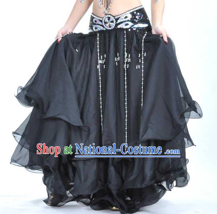 Asian Indian Belly Dance Costume Stage Performance Black Expansion Skirt, India Raks Sharki Dress for Women