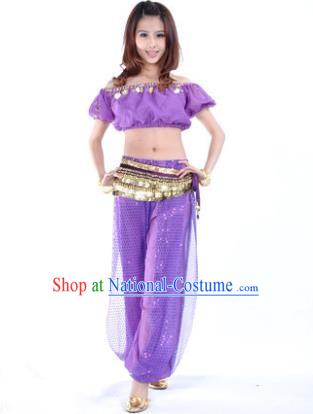 Asian Indian Belly Dance Costume Stage Performance Yoga Purple Uniform, India Raks Sharki Dress for Women