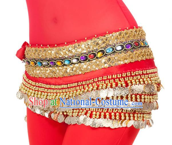 Asian Indian Belly Dance Diamante Waist Accessories Red Waistband India Raks Sharki Belts for Women