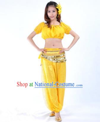 Asian Indian Belly Dance Costume Stage Performance Yoga Yellow Uniform, India Raks Sharki Dress for Women