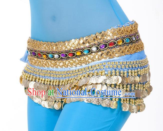 Asian Indian Belly Dance Diamante Waist Accessories Blue Waistband India Raks Sharki Belts for Women