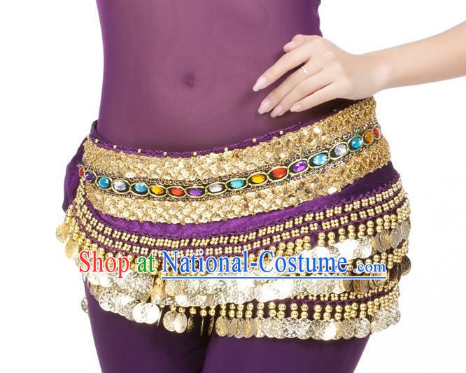 Asian Indian Belly Dance Diamante Waist Accessories Purple Waistband India Raks Sharki Belts for Women