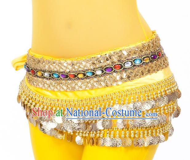 Asian Indian Belly Dance Diamante Waist Accessories Yellow Waistband India Raks Sharki Belts for Women