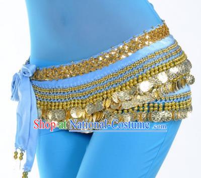 Asian Indian Traditional Belly Dance Blue Waist Accessories Waistband India Raks Sharki Belts for Women