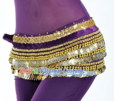 Asian Indian Traditional Belly Dance Purple Waist Accessories Waistband India Raks Sharki Belts for Women