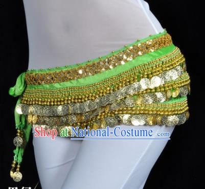 Asian Indian Traditional Belly Dance Light Green Waist Accessories Waistband India Raks Sharki Belts for Women