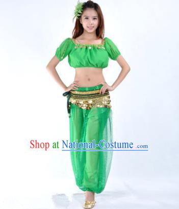 Asian Indian Belly Dance Costume Stage Performance Yoga Green Uniform, India Raks Sharki Dress for Women