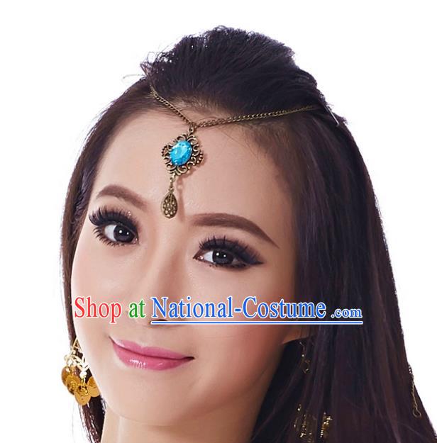 Asian Indian Belly Dance Hair Accessories Frontlet Blue Crystal Hair Clasp for for Women