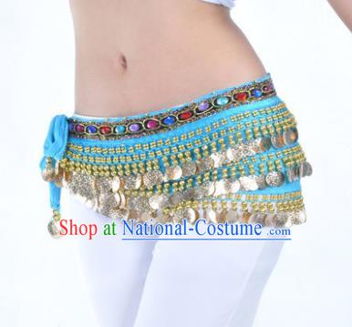 Asian Indian Traditional Belly Dance Blue Belts Waistband India Raks Sharki Waist Accessories for Women