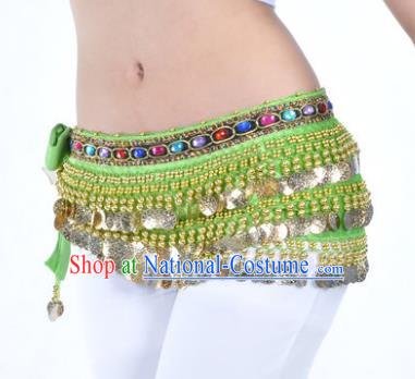 Asian Indian Traditional Belly Dance Green Belts Waistband India Raks Sharki Waist Accessories for Women