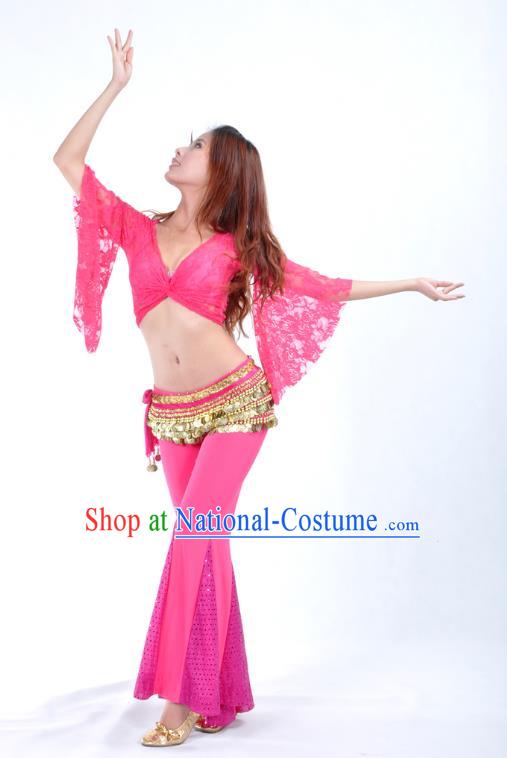 Indian Belly Dance Rosy Lace Costume India Raks Sharki Suits Oriental Dance Clothing for Women