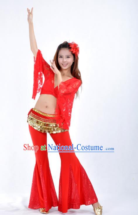 Indian Belly Dance Red Lace Costume India Raks Sharki Suits Oriental Dance Clothing for Women