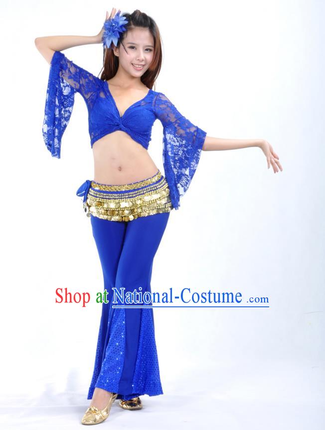 Indian Belly Dance Royalblue Lace Costume India Raks Sharki Suits Oriental Dance Clothing for Women