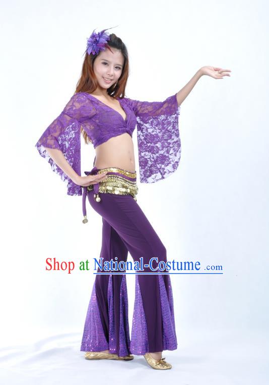 Indian Belly Dance Purple Lace Costume India Raks Sharki Suits Oriental Dance Clothing for Women