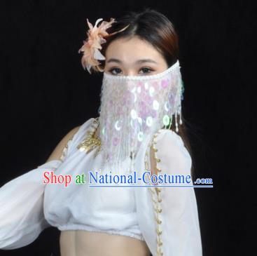 Indian Belly Dance Accessories White Paillette Yashmak India Traditional Dance Mask Veil for for Women