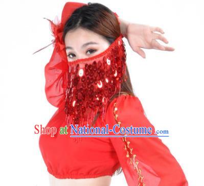 Indian Belly Dance Accessories Red Paillette Yashmak India Traditional Dance Mask Veil for for Women