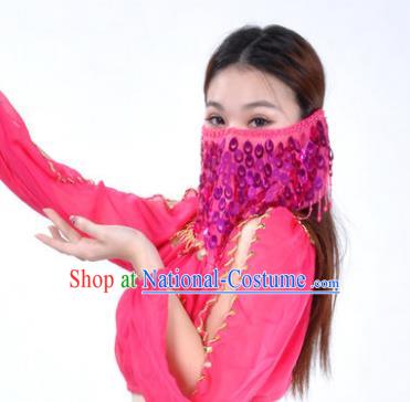 Indian Belly Dance Accessories Rosy Paillette Yashmak India Traditional Dance Mask Veil for for Women