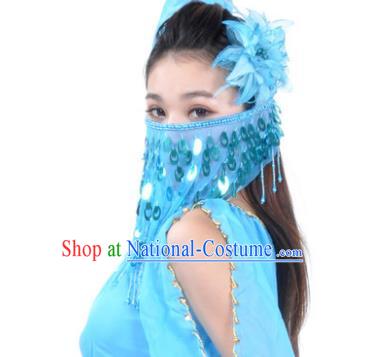 Indian Belly Dance Accessories Blue Paillette Yashmak India Traditional Dance Mask Veil for for Women