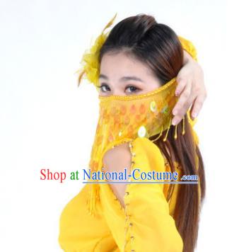 Indian Belly Dance Accessories Yellow Paillette Yashmak India Traditional Dance Mask Veil for for Women