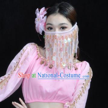 Indian Belly Dance Accessories Pink Paillette Yashmak India Traditional Dance Mask Veil for for Women