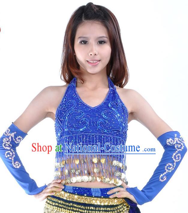 Indian Oriental Dance Belly Dance Costume India Raks Sharki Royalblue Brassiere and Sleevelet for Women