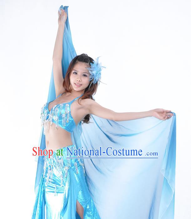 Asian Indian Belly Dance Accessories Blue Gauze Kerchief India Traditional Dance Scarf for for Women