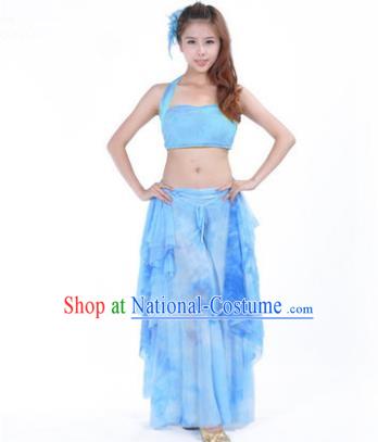 Indian Belly Dance Yoga Blue Dress, India Raks Sharki Dance Clothing for Women