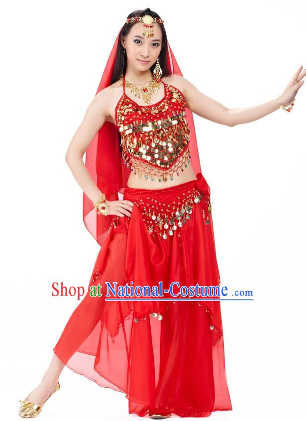 Top Indian Belly Dance Costume Oriental Dance Red Dress, India Raks Sharki Clothing for Women