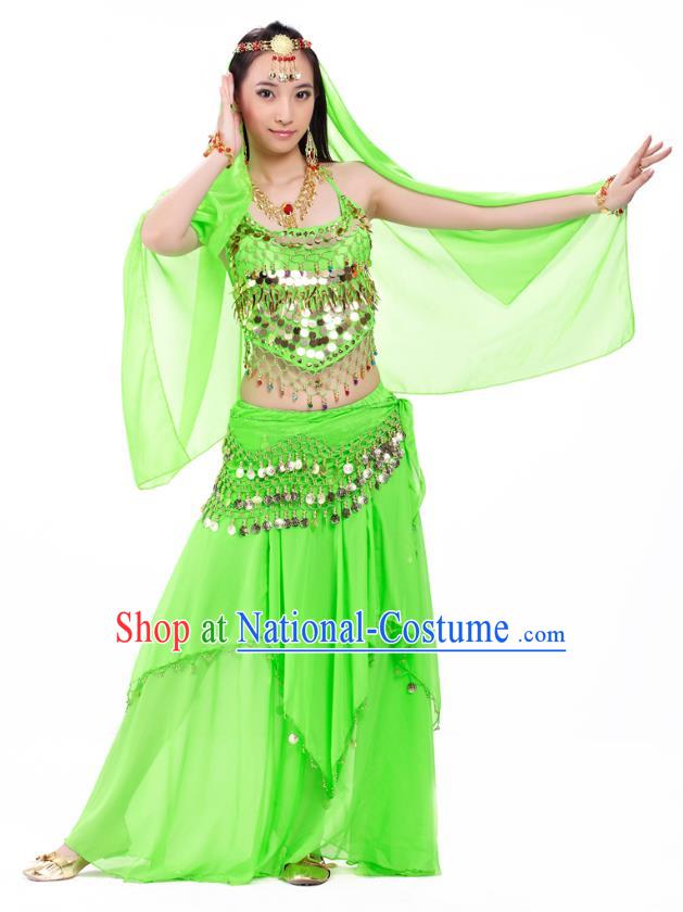 Top Indian Belly Dance Costume Oriental Dance Light Green Dress, India Raks Sharki Clothing for Women