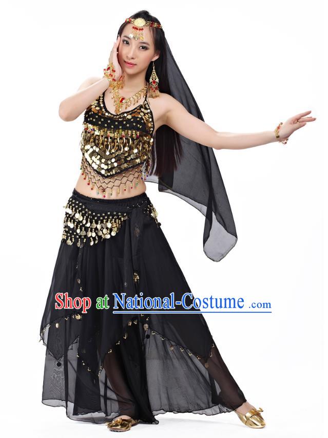 Top Indian Belly Dance Costume Oriental Dance Black Dress, India Raks Sharki Clothing for Women